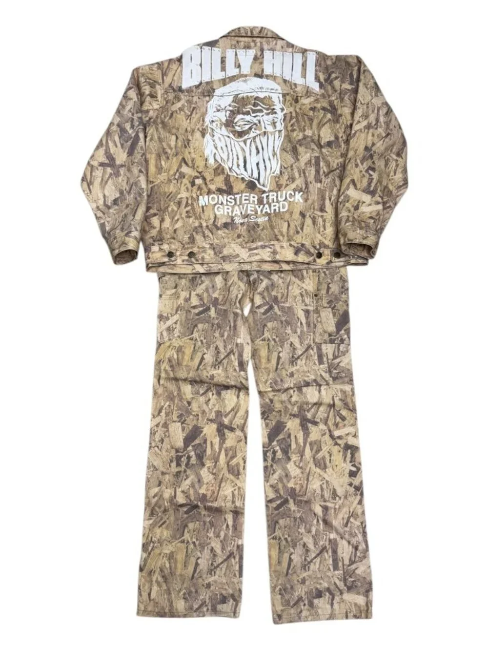 RARE BILLY HILL Wood CAMO Denim 2-Piece Streetwear Limited Jacket & Jeans - L